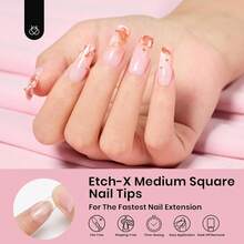 Beetles Nail Tips Medium Square 576Pcs 12 Sizes - Pre-Etched Soft Acrylic Nail Tips Half Matte False Nails Nail Art Full Cover Press Ons Nail Extensions Gift Set Home DIY Nail Salon - Bộ móng tay vuông cỡ trung bình 576 chiếc (móng tay khắc hình chữ X) - Xem 2