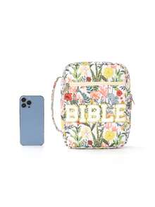Bible Cover Bag With Embroidered Letter, Zipper Pocket, Portable Book Pouch For Church, Study, Travel, Gift - Multicolor - View 4