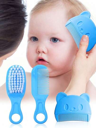 3pcs Baby Hair Brush And Comb Set, Bear Shaped Newborn Cradle Cap Brush, Soft Bristle Brush For Newborn, Infant, Baby, Suitable As Registry Gift