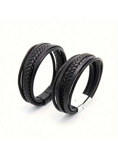 复古手链，PU皮绳手链，男士手链，手工编织仿皮，欧美风格，时尚手链