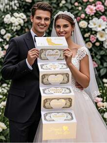 烫金婚礼祝福钱夹，创意红包礼品纪念品，适合在婚礼和宴会上赠送朋友 - 彩色 - 查看 3