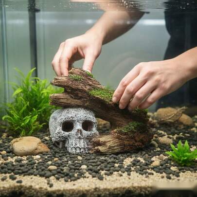 Resin Tree Hole Skull Aquarium Decor - Fish Tank Supplies & Reptile Cave Ornament For Bearded Dragon, Snake, Spider, Scorpion, Gecko - Aquarium Decor, Fish Supplies, Reptile Stuff, Bearded Dragon Supplies