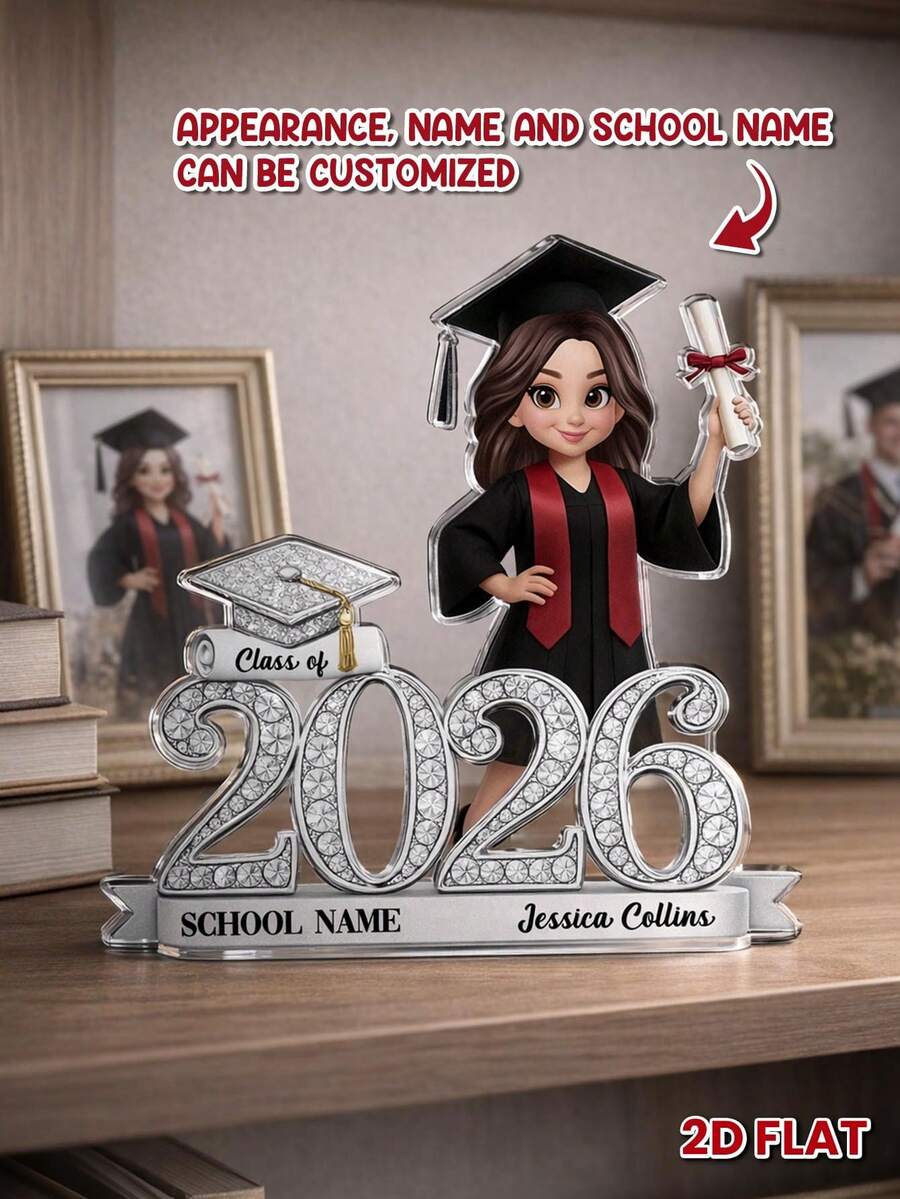 Catygift Customized Colorful Acrylic Graduation Decoration, Personalized Souvenir, Can Customize School Name And Name, Suitable As Graduation Gift For [Year] Graduates