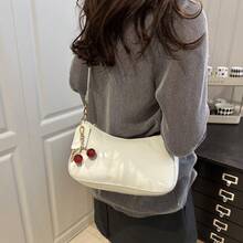Women's Crescent Underarm Shoulder Bag, Minimalist Designer Style Crossbody Handbag With Cherry Charm - 白色 - 查看 3