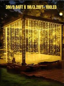 100/200/300 LED 太阳能户外窗帘灯，8 种模式，IP65 防水庭院装饰灯，适用于花园、庭院、墙壁、凉亭、屋檐、派对、露台、情人节、家居、生日、节日、婚礼、圣诞节（白光/暖白光/多色） - Solar Led String Light - 查看 17