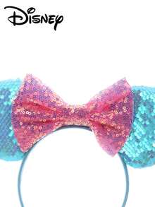 1pc Disney Mickey Mouse Blue + Pink Glitter Headband, Mickey Mouse Blue + Pink Glitter Headband - Holiday Party Headpiece, Fun Photo Prop, Amusement Park Accessory, Suitable For Birthday Party And Easter Event, With Cute Bow Cartoon Hair Accessory, Princess Costume Accessory, Suitable For Disney Fans - Multicolor - View 3