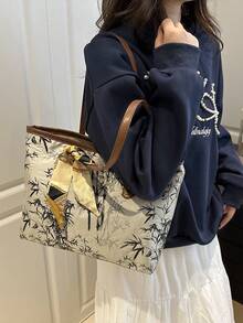 New Chinese Style Large Capacity Tote Bag, Women's New National Wind Embroidery Shoulder Bag, Commuter Versatile Handbag - Beige - View 7