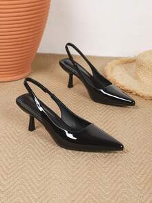 Women's Pointed Toe Kitten Heel Pumps, Backstrap Thin Heel Closed Toe Dress Shoes For Party, Outdoor, Work, Black (Run Small By 1 Size) - Black - View 4