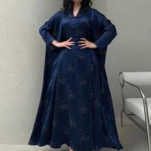[Muslim Modest Abaya] Middle Eastern Muslim Modest Women's Arab Fashion Abaya With Exquisite Rhinestone Embroidery - Sky Blue - View 3