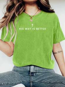 His Way Is Better Christian Shirt Comfortable Color Cute Christian Merch Jesus Shirt Simple Christian Faith Gift For Teenagers Christian Clothing - 綠色 - 查看 7