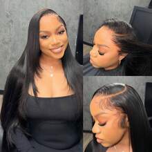 Bone Straight 13x4 13x6 HD Transparent Lace Frontal Wig Brazilian Wigs Human Hair 6x5 Gluess Wig Natural Straight Hair For Women - Natural Black - 查看 6