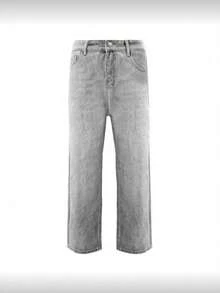 Y2K Retro Style Men's Grey Washed Loose Wide Leg Casual Jeans, Straight Loose Fit Denim Pants, Great Gift For Husband Or Boyfriend - 灰色 - 查看 4
