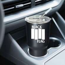 30oz Stainless Steel Tumbler Black White Options,  Black Flag White Stripes Design Graphic Cups, Insulated Travel Coffee Mug With Lid And Straw , Double Wall Vacuum Reusable Travel Cups, Funny Birthday Party Gift For Women & Men - 黑色 - 查看 2