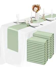 2pcs/5pcs/10pcs Sage Green Satin Table Runner, Long Silk Table Runner, Suitable For Wedding, Baby Shower, Bridal Shower, Hotel, Home, Party, Outdoor Event, Graduation, Birthday Party, Wedding Reception And More Occasions - Sage Green - View 3