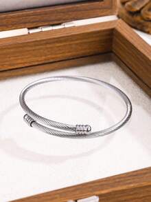 5pcs/Set Stainless Steel Bracelet Set, Unique Multi-Color Design, Fashionable Versatile Jewelry Gift, Won't Fade - Silver - View 2