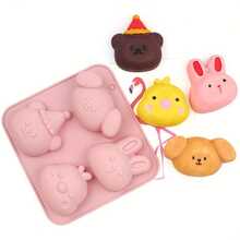 1pc 4-Hole Cartoon Combination Silicone Cake Mold, Steamed Cake, Rice Cake, Bowl Cake, Jelly Mold, Chocolate Mold, Aromatherapy Resin Mold, Handcrafted Cold Soap Mold, DIY Kitchen Baking Utensils, - View 5