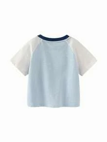 Áo thun trẻ em 100% cotton và linen pha, mềm mại, thoáng khí, nhẹ, thích hợp mặc mùa hè, mẫu mới năm 2026. - xanh và trắng - Xem 5