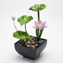 LUMIARTISAN Water Fountain Feng Shui Water Fountains Indoor Metal Waterfall Fountain 3-Tier Lotus Desk Fountain Zen Relaxation Ornaments With Natural River Rocks, LED Colorful Lights For Office Home Decor - hoa sen - Xem 8