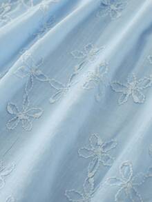 Girls Sleeveless Midi Dress With Floral Embroidery & Sequins, Fashionable & Breathable For Summer Vacation - Baby Blue - View 9