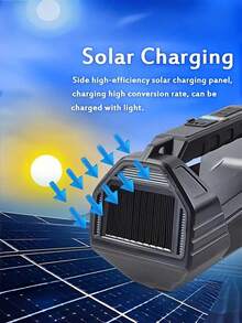 Linterna LED portátil con luces de advertencia intermitentes rojas y azules, carga USB, haz ajustable y construcción de ABS; adecuada para camping, pesca, reparaciones y emergencias; resistente y duradera, con funciones de energía solar y banco de energía. - Estrella - Ver 8