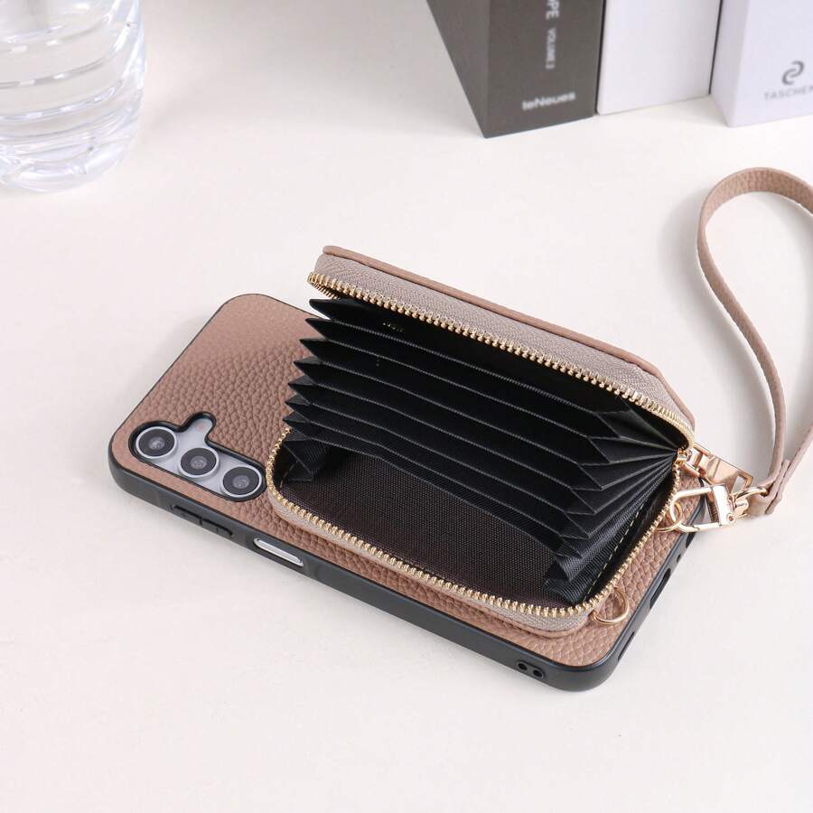 1pc Elegant Luxury Lanyard Zipper Card Holder Wallet Style PU Leather Phone Case Compatible With Samsung Galaxy S25 Edge, S24, S23, S22, S21, S20 FE, Note 20 Ultra, A17, A16, A15, A07, A52, A53, A54, A25 5G, 10, 9 Pro XL, 8, 7, 6, 9a, 8a, Note 15 Pro, 14, 13 4G, Poco C75, Multi-Functional Protective Cover,International Version, Not The Domestic Version