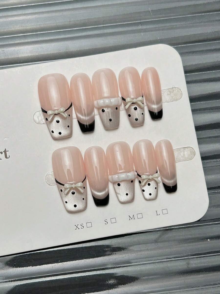 10 móng tay giả thủ công, móng hình quan tài, móng acrylic dán dài, móng hồng nhẹ nhàng, móng kiểu mắt mèo nổi bật, móng kiểu Pháp, chấm bi, đường kẻ không đều, đính đá nhỏ 3D hình nơ, móng cá tính, thanh lịch, đơn giản cho mùa xuân, móng dán mùa hè, thích hợp cho tiệc tùng, hàng ngày và hẹn hò, đi biển, nghỉ dưỡng nhiệt đới, tự làm móng nghệ thuật, thích hợp làm quà tặng cho phụ nữ và bé gái. - Nhiều màu - Xem 1
