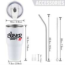 30oz Stainless Steel Tumbler Black White Options,  Sober 4 Life Crown Design Graphic Cups, Insulated Travel Coffee Mug With Lid And Straw , Double Wall Vacuum Reusable Travel Cups, Funny Birthday Party Gift For Women & Men - 白色 - 查看 3