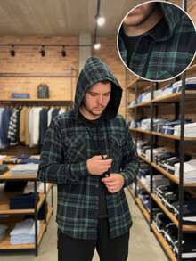 Men's Adult Flannel Plaid Shirt With Hood. - màu xanh lá - Xem 7