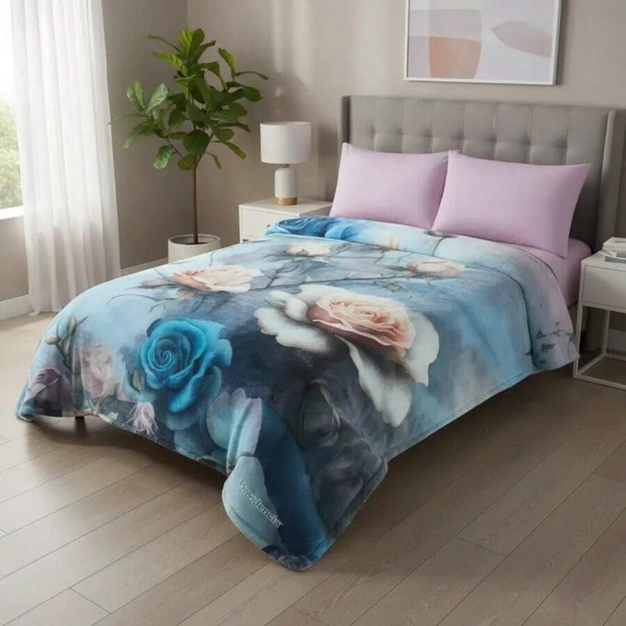 Cobertor grueso calientito sin borrega sobrecamero queen size - Paraíso Rosa - Ver 1
