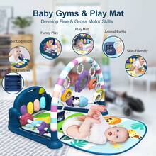 Baby Play Mat Baby Gym,Funny Play Piano Tummy Time Baby Activity Gym Mat With 5 Infant Learning Sensory Baby Toys, Music And Lights Boy & Girl Gifts For Newborn Baby 0 To 3 6 9 12 Months Halloween  Gifts Baby Toys - Blue - View 4