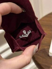 1pc Stainless Steel Women's Ring With Diamond Princess Crown V-Shape Design, Elegant Style Suitable For Daily Wear - Multicolor - View 2