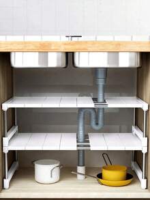 1 pieza/Set Organizador de estantería debajo del fregadero con extensión ajustable, puede evitar tuberías, crear un almacenamiento de cocina ordenado y organizado. [Video de instalación disponible en la página de inicio] - Multicolor - Ver 10