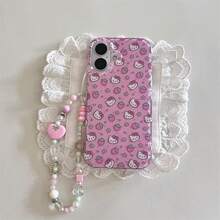 SANRIO Cute Strawberry Cartoon Hello Kitty Bling Glitte Phone Case For 11 12 13 14 15 16 17 Pro Max 3D Flower KT Wrist Strap Protect Cover - 唯一情況 - 查看 7