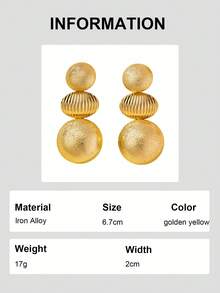 2pcs/Set Retro Exaggerated Luxury Matte Semi-Sphere Earrings, Suitable For Women's Party, Music Festival And Daily Wear - Yellow Gold - View 7