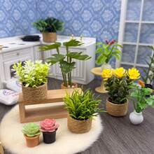 22 estilos de plantas en maceta decorativas en miniatura para casa de muñecas, plantas verdes realistas a escala 1:12 1:6 para casa de muñecas, suculentas, camas de flores, jarrones, accesorios decorativos para cocina, dormitorio, sala de estar, baño y jardín de la casa de muñecas - Multicolor - Ver 3