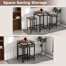 COSTWAY 3 Pieces Bar Table Set, Square Counter Height Table With Stools, Floating Tabletop & Footrest, Industrial Pub Table Set For Small Space, Breakfast Nook, Kitchen, Rustic Brown - Brown - View 6