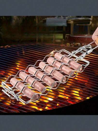 Cesta de acero inoxidable para barbacoa - Ideal para salchichas, picnics y camping - Accesorio esencial para barbacoa de camping | Material de acero inoxidable | Duradera y resistente, rejilla para salchichas