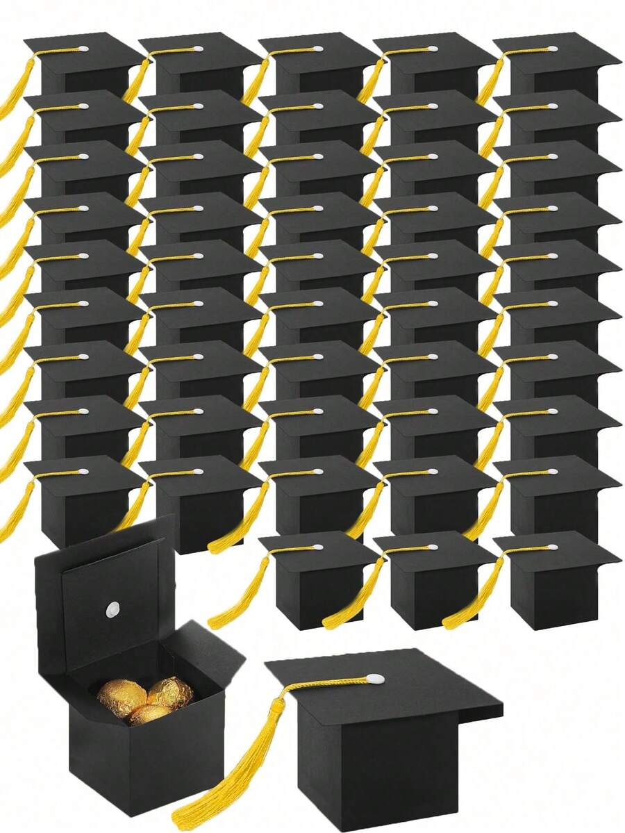 50/15个/1个毕业帽糖果盒，2026毕业派对用品，毕业礼物糖果盒，适合毕业派对礼物，黑色学士帽毕业礼物盒，2026博士帽礼品包装盒，黑色毕业典礼装饰，带流苏的巧克力饼干盒，毕业派对用品
