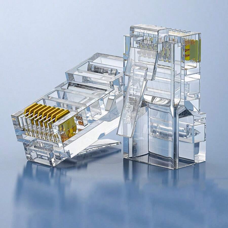 Shielded Cat6 RJ45 Connector 50Pcs, Ethernet Crimp Plug 3-Prong 50U Gold Plated With Strain Relief Boot For Industrial Network, Security Camera