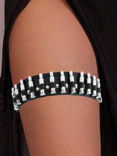1pc Women's Punk Bullet Decor Sexy Thigh Garter, Leather Bondage Leg Strap, Halloween Costume Accessory