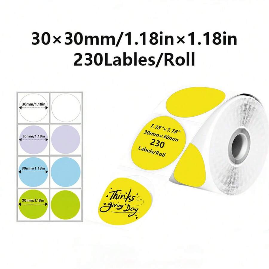 1 Roll Round Thermal Label Paper, Multi-Color Thermal Label Printing Paper, Suitable For Phomemo M220 M200 M221 M110 P50 P80 P1 Label Printers, For Barcodes/Clothing/Food/Gift Labels/Thank You Labels/Small Business/Home Thermal Label Paper - 1Roll - View 1