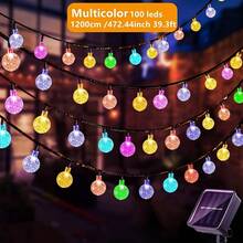 100 LED Solar Crystal Ball String Lights, 8 Lighting Modes, Warm Yellow Glow, Suitable For Halloween, Christmas, Garden, Yard And Party Decor. IP44 Waterproof, Solar Powered Outdoor Decorative Lights, Available In 20 Or 50 LED Options, Smart Lighting Strip, Great For Bar Tents, Camping, Garden Decoration - Bubble Balls - View 2