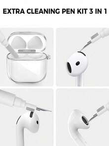 2 piezas Estuche de auriculares Bluetooth de unicolor de aleación + Estuche de auriculares transparente + Cepillo de limpieza compatible con (1ra, 2da, 3ra, 4ta generación, Pro, Pro 2) Regalo de primavera - transparente - Ver 4