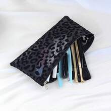 Minimalist Fashion Makeup Organizer Set, Black Breathable Leopard Print Material 3 PiecesCosmetic Bag, Convenient Dual Handle Toiletry Bag, Beach Bag, Suitable For Travel And Daily Use, Great Gift - Black - View 4