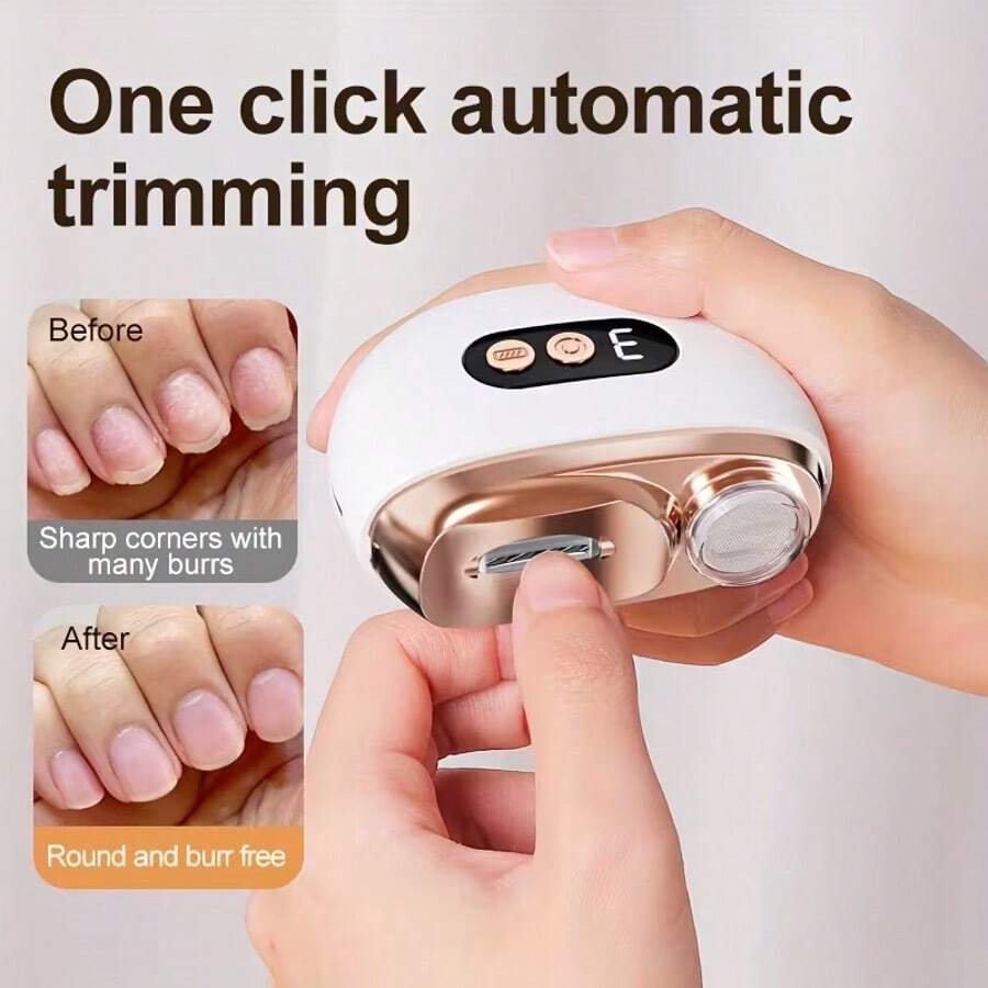 2-In-1 Smart Electric Nail Care Kit, Nail Clipper & Grinder, USB Rechargeable With 500mAh Li-Polymer Battery, Protective, Polishing And Lighting Functions, Ideal For Trimming, Grinding, Buffing And Shaping Nails