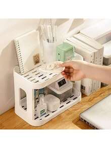 1pc White Multifunctional Double-Layer Storage Rack, Suitable For Storing Cosmetics, Desktop Files, Kitchen Spices, And Bathroom Items, Perfect Gift Choice - View 3