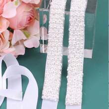 1pc Bridal Dress Sash Headband, Wedding Sash, Bridesmaid Sash, Handmade Pearl Waist Belt, Tie-Style Dress Sash, Wedding Accessory - White - View 4
