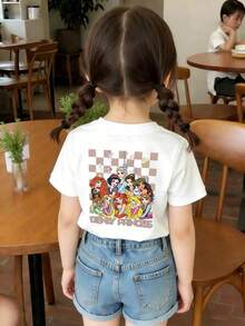 Disney Shining Boy: (Double-Sided Printing) Elsa, Merida, Moana, Tiana, Lepe, Ariel, Snow White Cartoon Printed T-Shirt, Suitable For Spring And Summer Seasons, Making Babies Unable To Put It Down. Instantly Become The Focus, Cute Little Baby, The First Choice For Holiday Gifts. - Blanc - Voir 2