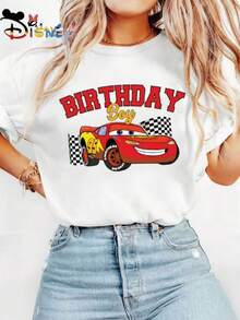 Disney Women' McQueen Racing T-Shirt - Slim Fit Short Sleeve Tee With Lightning McQueen Print, 100% Cotton Casual Top Suitable For Commuting, & Casual Attire, Spring Summer Fall Outfits (Machine Washable) - trắng - Xem 2