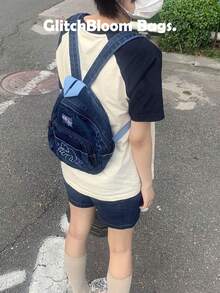 2026 New Kittystar Mini Backpack, Contrasting Strap Design, Cute Retro Japanese Style Travel Bag - Blue - View 5